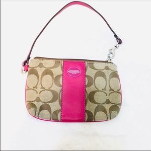 Cute Fuchsia / Tan Coach Monogram wristlet